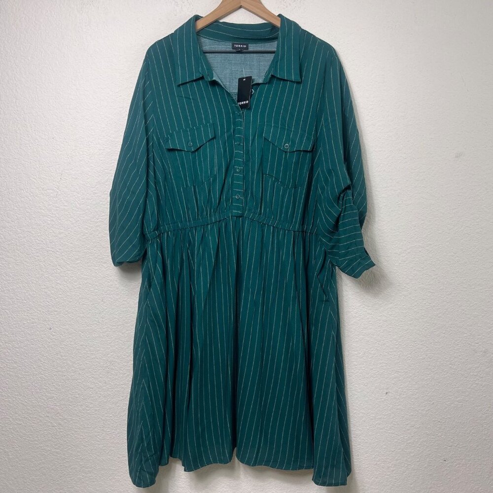 Torrid Women’s Shirt Dress Size 3/3X Green White Stripes Button-Up NWT - Picture 4 of 10